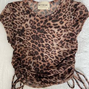 Sheer cheetah print top with side scrunch ties